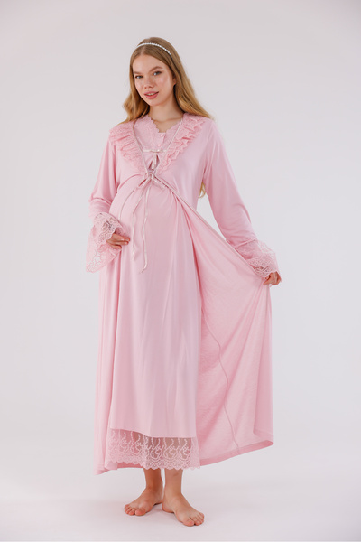 Yulem Homewear طقم ملابس نوم للحوامل من القطن بتصميم دانتيل خاص مكون من قطعتين