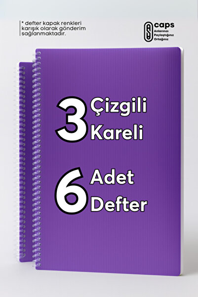 caps anlarınızı paylaştığınız ortağınız 6 Adet A4 Harita Metod Okul Defteri - 3 Çizgili 3 Kareli - Her Biri 60 Yaprak - PP Kapak