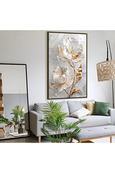 EMYA HOME Gold Flower Canvas Painting with Bronze Metal Frame