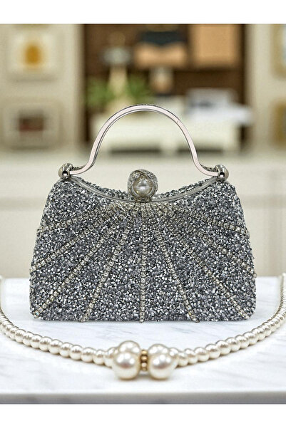 Wedding Fashion Geantă pentru rochie de seară pentru femei, de culoare argintie, complet cu pietre