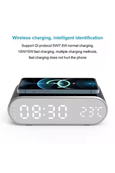 Generic LED Desk Bedside Digital Alarm Clock Wireless Charger 3 in 1