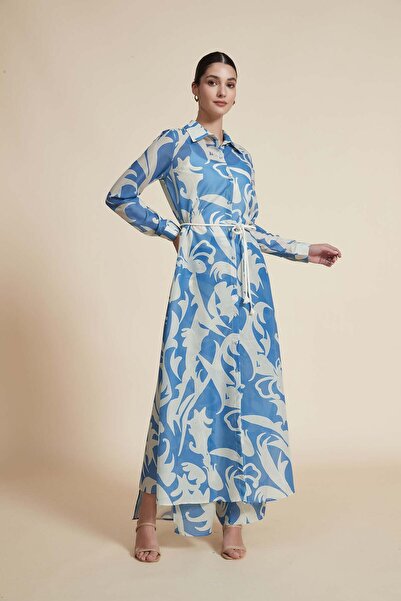 Yola فستان ماكسي نسائي بطبعة جرافيكية مع ياقة قميص