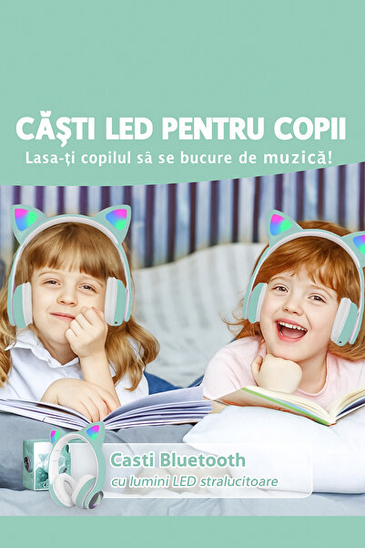 Brivoo® Brivoo wireless headphones, Bluetooth 5.0, LED "Cat Ears" effect, HD microphone, turquoise