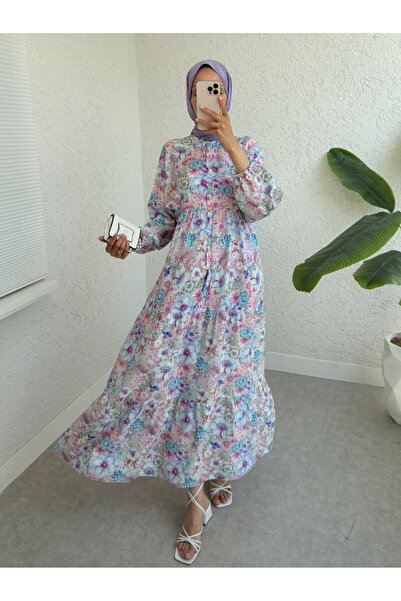 HİJABAYA Φόρεμα με μισό κουμπί με ελαστική λαβή και σχέδιο