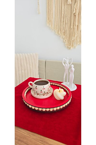 MUJA DEC صينية عرض مصنوعة يدويًا من الخرز الخشبي الطبيعي - 25 سم - منظم لمستح...