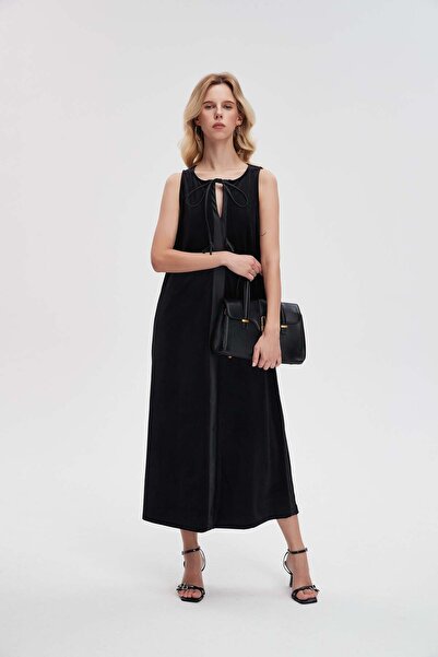 Livia فستان ميدي سادة نسائي مع ربطة عنق