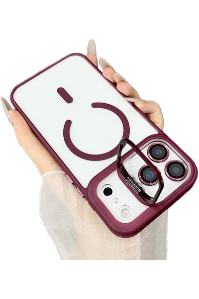 m.tk moveteck iPhone 17 Pro Kılıf Standlı Mika Magsafe Hassas Buton Metal Tuşlu + Kamera Lens Cam Hediyeli Set