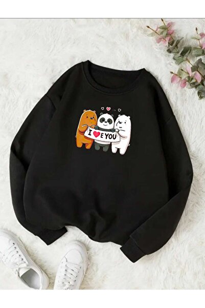 tkn your style سترة رياضية كبيرة الحجم للجنسين بتصميم طباعة دببة لطيفة على شك...