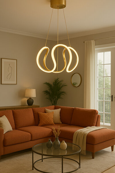 lüx aydınlatma Elara Gold LED Avize – Modern Salon & Oturma Odası