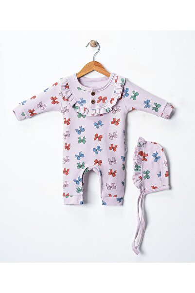 mandalinsbaby Baby Girl Romper with Bow and Ribbon Hat