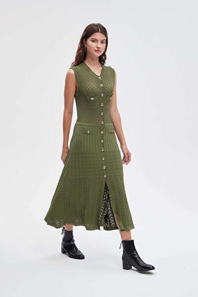 Livia فستان نسائي متوسط ​​الطول بفتحة أمامية