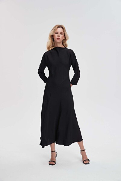 Livia فستان ميدي سادة بأكمام طويلة للنساء