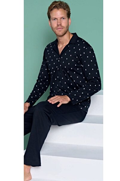Pijadore 100% Cotton Front Buttoned Long Sleeve Men's Pajama Set Plus Size Option