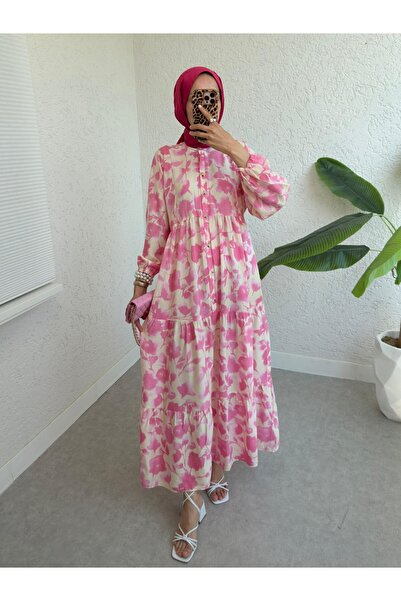 HİJABAYA Φόρεμα με μισό κουμπί με ελαστική λαβή και σχέδιο