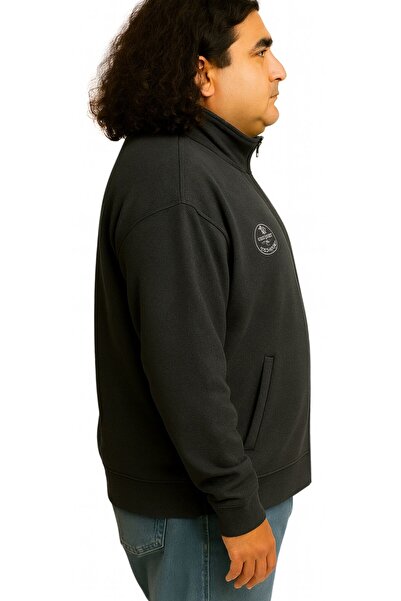 marufshop Men's Large Size Cotton Wide-Fit Stand-Up Collar Zippered Sweat Coat Suitable for Weight between 122-158 Kilograms