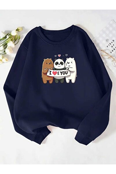 tkn your style Hanorac oversize unisex cu imprimeu cu ursuleți drăguți cu inimă