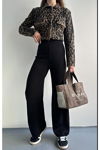 jöns since 1997 Women's High Waist Elastic Straight Palazzo Knitwear Trousers