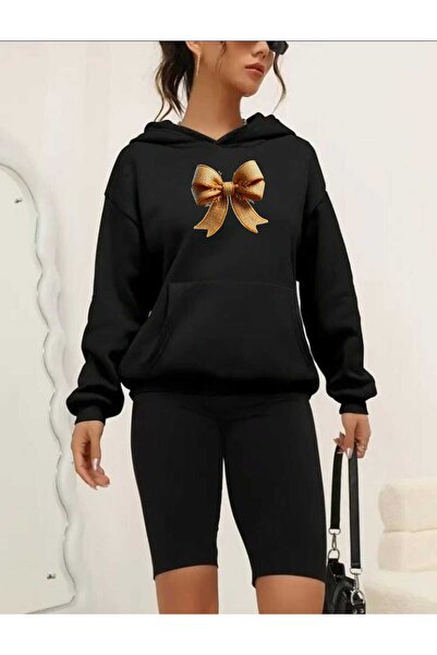 tkn your style Hanorac oversize unisex cu glugă, cu imprimeu cu panglică de paie