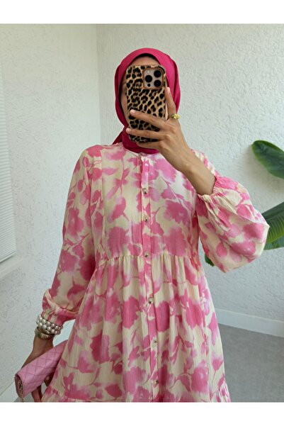 HİJABAYA Φόρεμα με μισό κουμπί με ελαστική λαβή και σχέδιο