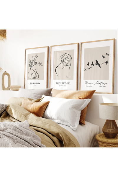 PAM STUDIO Minimalist Bej Line Art 3’lü Tablo Seti – Modern Poster Duvar Deko...