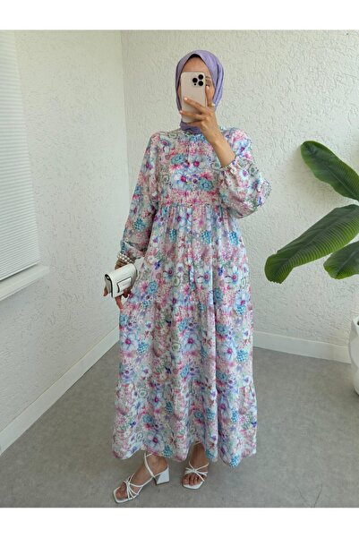 HİJABAYA Φόρεμα με μισό κουμπί με ελαστική λαβή και σχέδιο