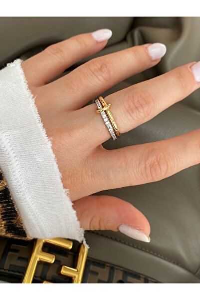 Pinery Jewels خاتم نسائي بصفين من الأحجار الكريمة ذات اللونين مع تعديل من الأسفل