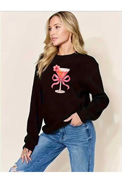 tkn your style Hanorac oversize unisex cu imprimeu floral în formă de pahar