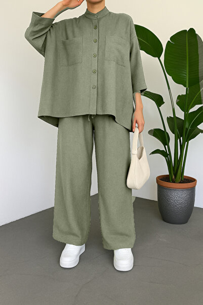 HİJABAYA Çift Cepli Yarım Yarasa Kol Salaş Gömlek Takım