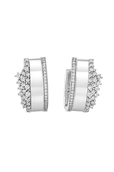 Sense of Atelier أقراط دائرية مرصعة بالأحجار الكريمة - فضية