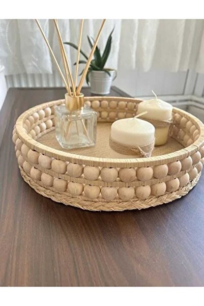 MUJA DEC Mărgele din lemn natural realizate manual – 25 cm Organizator pentru...