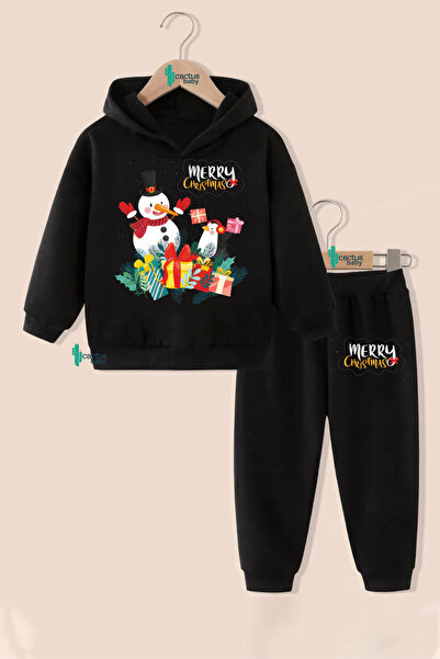 CACTUS COLLECTION Hanorac cu glugă pentru copii Crăciun Anul Nou Imprimat Cadou Set de sus și de jos 3 fire de bumbac