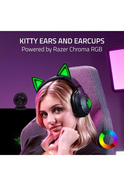 RAZER Kraken Kitty V2 BT Wireless RGB Headset: Chroma RGB Kitty Ears & Earcups, Bluetooth 5.2-40 mm.