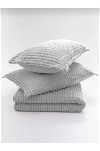AKSU MODERN LINE 3 parça çift kişilik battaniye set gri 50x70 2 adet yastık kılıfı