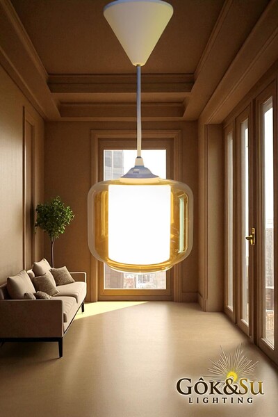 Göksu Lighting Cam Avize Tekli Bal Beyaz Renk Hol Balkon Mutfak