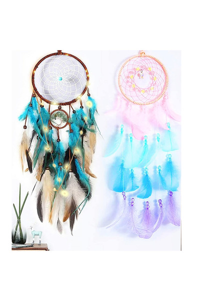 OEM Set of 2 hanging LED decorations, length 60 cm, metal, textile, multicolor