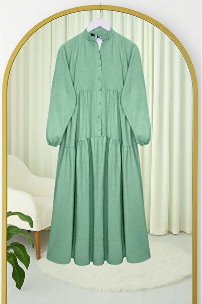 HİJABAYA Φόρεμα από βαμβακερό αιρομπίν με μισό κουμπί με γιακά δικαστή