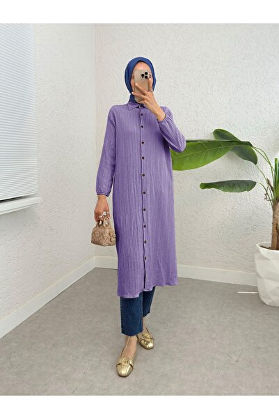HİJABAYA Μακρύ τσακισμένο τουνίκ με κουμπιά και ελαστικό μανίκι