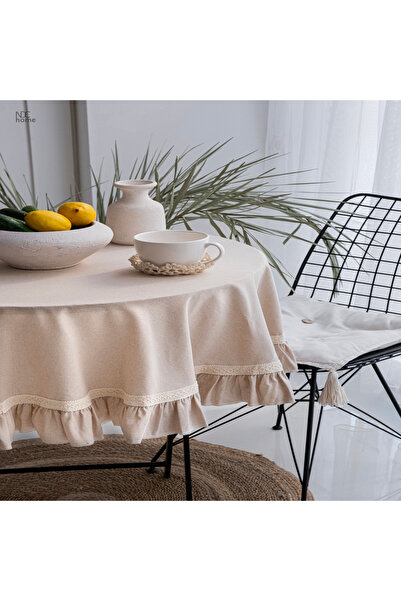 NDC HOME Beige Special Series Ruffled Tablecloth