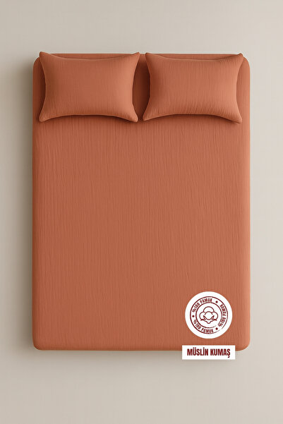 sutra 100% Cotton Muslin Fabric Double Fitted Sheet Set