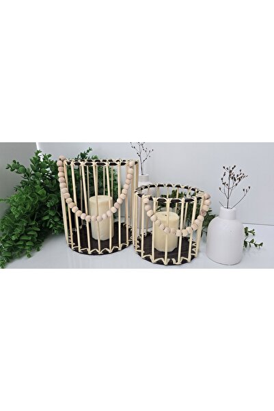 MUJA DEC Doğal El İşçiliği Bambu Fener Sepet,Mumluk,Saksı 2li 25ve15cm