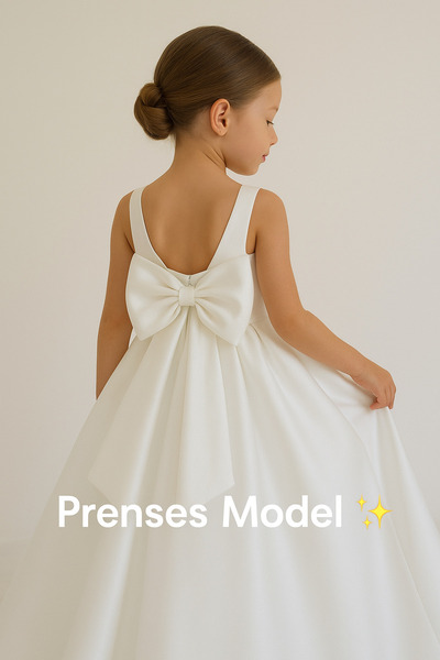 FİLİZ ŞANAL Kız Çocuk Abiye Elbise – Beyaz Prenses Model Fiyonk Detaylı Nikah & Düğün Elbisesi Mezuniyet