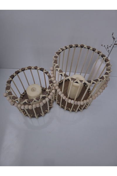 MUJA DEC Doğal El İşçiliği Bambu Fener Sepet,Mumluk,Saksı 2li 25ve15cm