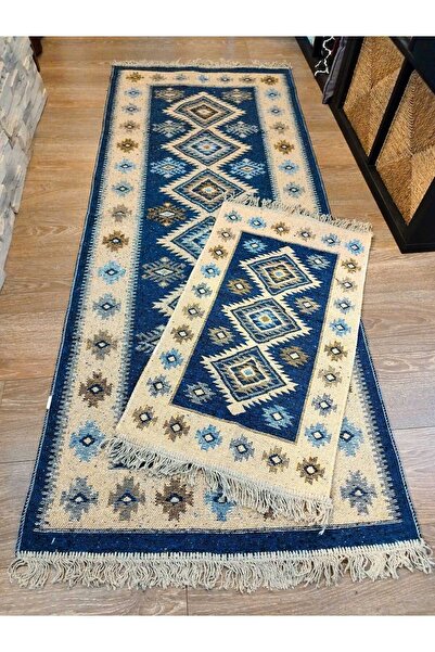 OEM Set 1+1 covoare tradiționale, țesute, bumbac, cu două fețe, 80x200cm+50x8...