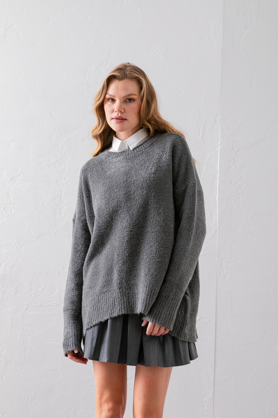 Wega Moda Bisiklet Yaka Oversize Buklet Triko Kazak - Rahat ve Şık | Kaliteli Triko | Trend Kazak