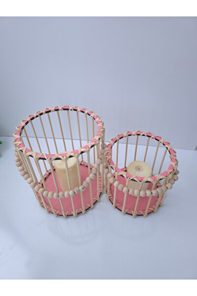 MUJA DEC Doğal El İşçiliği Bambu Fener Sepet,Mumluk,Saksı 2li 25ve15cm