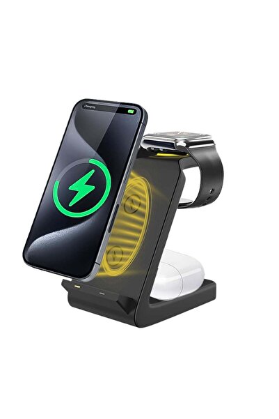 Carrera حامل شاحن لاسلكي 3 في 1 CWC-234، شحن سريع 15 واط للهاتف، 5 واط لسماعات الأذن، 2.5 واط لـ