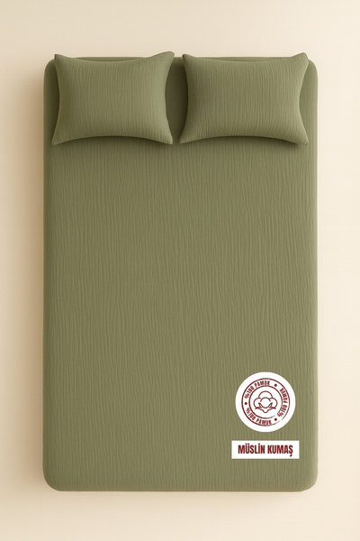 sutra 100% Cotton Muslin Fabric Double Fitted Sheet Set