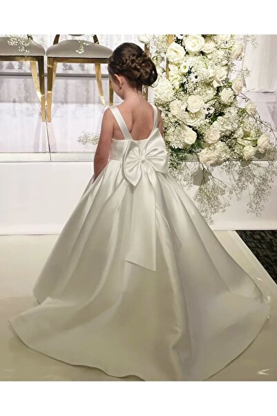 FİLİZ ŞANAL Kız Çocuk Abiye Elbise – Beyaz Prenses Model Fiyonk Detaylı Nikah & Düğün Elbisesi Mezuniyet
