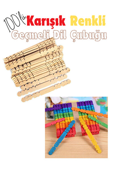 miranino Karışık Renkli Naturel 100 Adet Geçmeli Dil Çubuğu