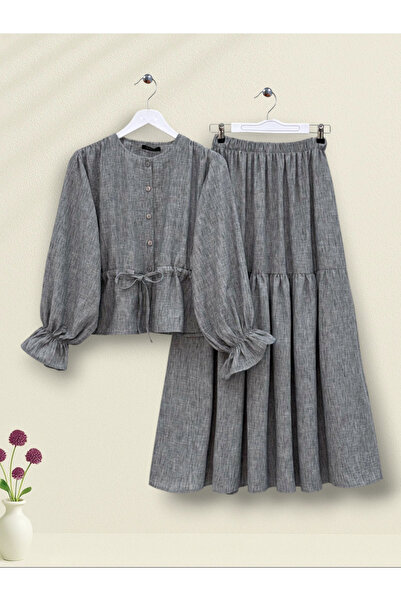 HİJABAYA Κουμπιά μπροστά, ελαστικό μανίκι, κορδόνια τούνελ, Λινό σετ